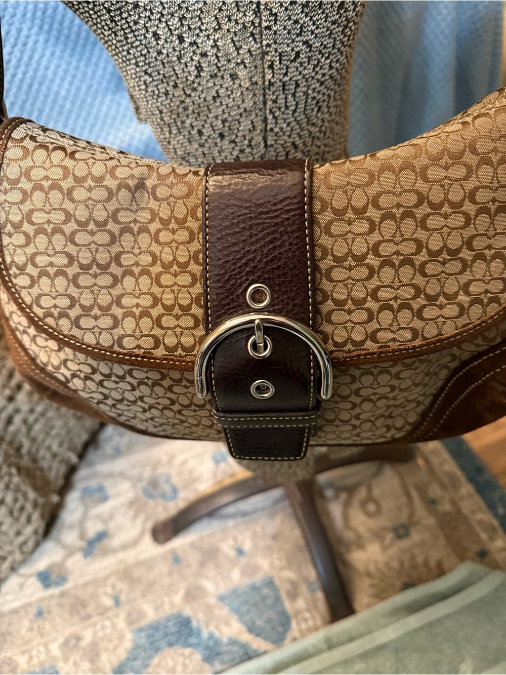 Coach Brown Signature Canvas Shoulder Bag with Dark Brown Leather Trim - Picture 4 of 12